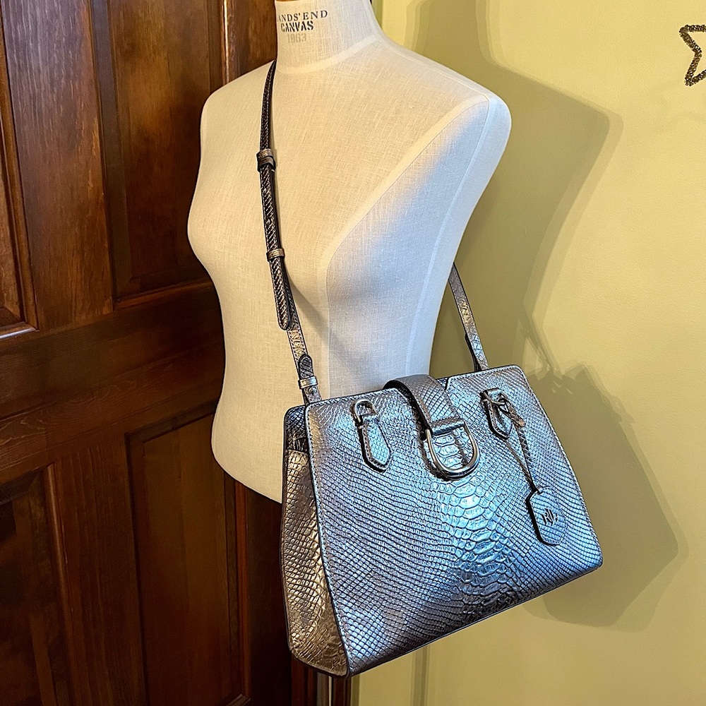 Ralph Lauren Bold Python Silver Embossed Crossbod… - image 1